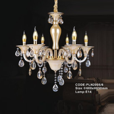 CODE: PLN2008/6: Đèn chùm nến 6 tay - KT: Ø600mm x H650mm - Bóng đèn nến E14 x 6 bóng