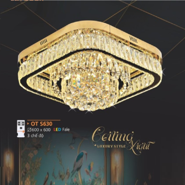 AD - OT S630: Đèn áp trần LED Phale vuông - KT: L600mm x W600mm - Đèn LED đổi 3 màu