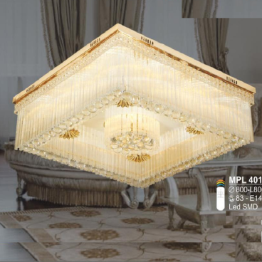 SN - MPL 4019: Đèn áp trần vuông Phale - KT: L800mm x W800mm x H270mm - Đèn LED đổi 3 màu + E14 x 8 - Remote