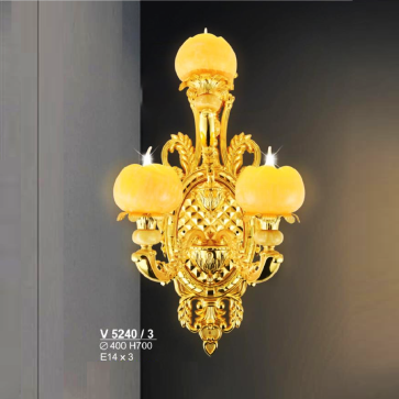 SN - VĐ 5240/3: Đèn vách nến ba bóng, chao đá - KT: Ø400mm x H700mm - Đèn chân E14 x 3 bóng