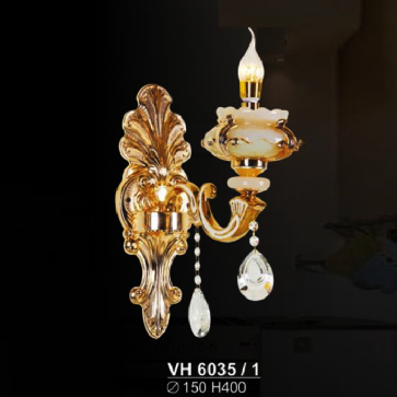 SN - VH - 6035/1: Đèn vách nến chao đá - KT: Ø150mm x H400mm - Đèn E14 x 1 bóng