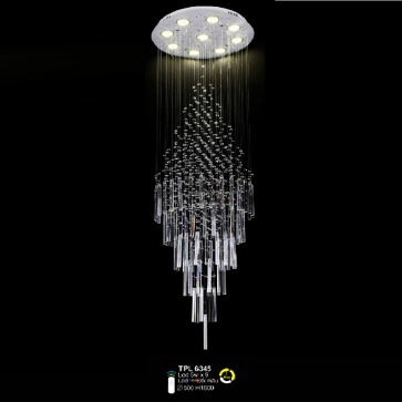 SN - TPL 6345:  Đèn thả dây thanh thuỷ tinh -  KT: Ø600mm x H2000mm - Đèn LED 5W x 10 bóng ánh sáng đổi màu - Remote