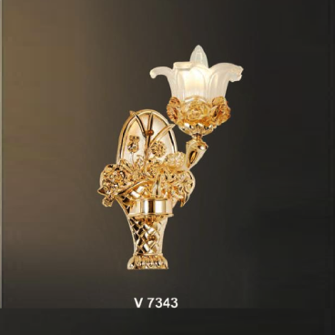 SN - V 7343: Đèn vách nến, chao thủy tinh - KT: Ø220mm x H330mm - Đèn chân E14 x 1 bóng