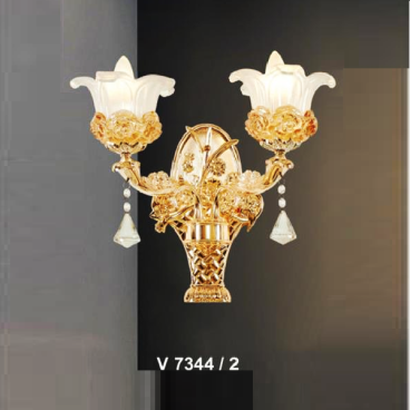 SN - V 7344/2: Đèn vách nến, chao thủy tinh - KT: Ø330mm x H310mm - Đèn chân E14 x 2 bóng