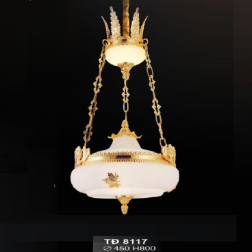 SN - TĐ 8117: Đèn thả đồng xi vàng 24K - KT: Ø450mm x H800mm - Đèn chân E14 x 5 bóng