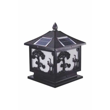 SOLAR - 21: Đèn gắn đầu trụ NLMT - KT: Mái 250mm - Đế: 250mm x H310mm - Đèn LED 3W, ánh sáng đổi 3 màu + Đèn E27 x1