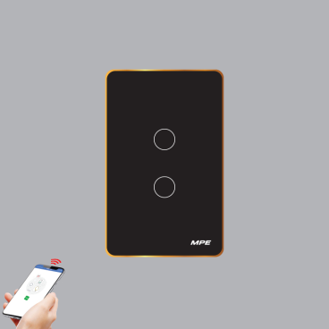 SWB2/SC: Mặt 2 Công tắc màu đen viền vàng