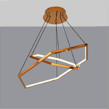 EU - T - 01: Đèn thả 2 vòng LED màu vân gỗ- KT: Ø( 400+600)mm x H1200mm  - Đèn LED 60W x 2 đổi 3 màu - Remote