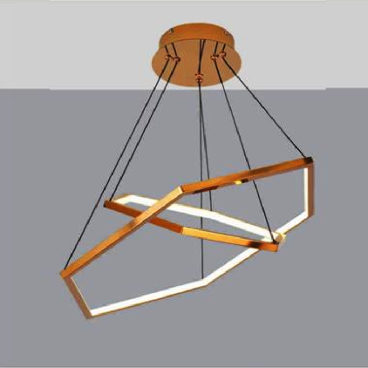 EU - T - 02: Đèn thả 2 vòng LED màu vân gỗ- KT: Ø( 600+800)mm x H1200mm  - Đèn LED 86W x 2 đổi 3 màu - Remote