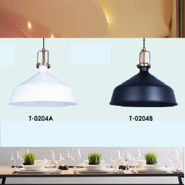 VE - T - 0204A / T- 0204B: Đèn thả đơn, chóa màu ( Trắng / Đen) - Ø330mm - Bóng đèn E27 x 1