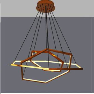 EU - T - 04: Đèn thả 3 vòng LED màu vân gỗ - KT: Ø(400+ 600+ 800)mm x H1500mm  - Đèn LED 110W x 2 đổi 3 màu - Remote