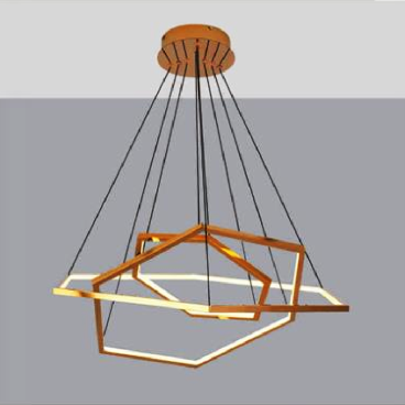 EU - T - 05: Đèn thả 3 vòng LED màu vân gỗ - KT: Ø(600+ 800+ 1000)mm x H1500mm  - Đèn LED 148W x 2 đổi 3 màu - Remote