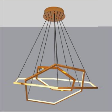 EU - T - 06: Đèn thả 3 vòng LED màu vân gỗ - KT: Ø(800+ 1000+ 1200)mm x H1500mm  - Đèn LED 188W x 2 đổi 3 màu - Remote