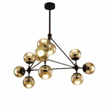 TTK01T10 ĐEN: Đèn chùm thân màu đen chao thủy tinh 10 bóng - KT: L1000mm x H800mnm - Bóng đèn E27 x 10 Bóng