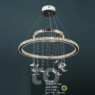 E - T-112: Đèn thả LED Phale K9 - KT: Ø750mm x H1500mm - Đèn LED 108W đổi 3 màu