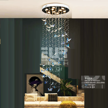 E - T-117: Đèn thả thông tầng Phale LED - KT: Ø600mm x H2500mm - Đèn LED GU10 - 6 x 5W
