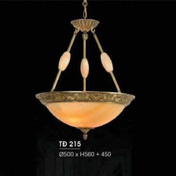 HF - TĐ - 215: Đèn thả đồng chao đá - KT: Ø500mm x H560mm + 450mm - Đèn chân E27 x 3 bóng