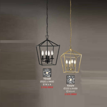 35 - TD32D: Đèn thả đơn - KT: Ø320mm x H480mm -  Bóng đèn E14 x 3