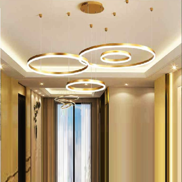 TH - 831A - 20 / 20+40+60+80: Đèn thả 4 vòng LED xi màu vàng gắn rời - KT: Ø(200+400 + 600+800)mm  x H900mm - Đèn LED đổi 3 màu