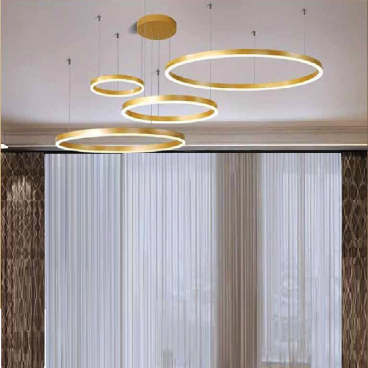 TH - 831A - 20 / 40+60+80+100: Đèn thả 4 vòng LED xi màu vàng gắn rời - KT: Ø(400+600 + 800+1000)mm  x H900mm - Đèn LED đổi 3 màu
