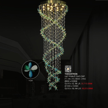 3 - THD025TRON: Đèn thả thông tầng LED Phale - KT: Ø800mm x H3500mm - Đèn LED  U 10 x 12 bóng
