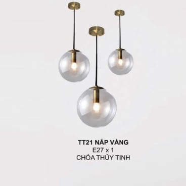 TT21 NẮP VÀNG: Đèn thả đơn chao thủy tinh - KT: Ø250mm - Đèn E27 x 1 bóng