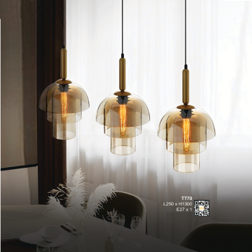 TT70: Đèn thả đơn chao thủy tinh - KT: L250mm x H1300mm - Đèn E27 x 1 bóng