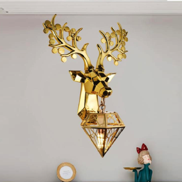 SN - V 8260 GOLD: Đèn gắn tường 1 bóng hình đầu Hưu -  KT: Ø380mm x H590mm - Đèn chân E27 x 1 bóng