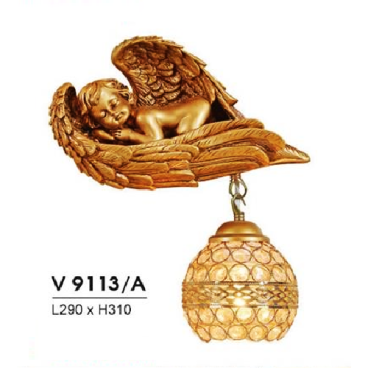 HF - V  9113/A: Đèn gắn tường 1 bóng - KT: L290mm x H310mm - Đèn chân E27 x 1 bóng