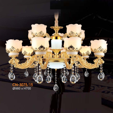 VE - CN - 3075/15: Đèn chùm nến 15 tay - KT: Ø980mm x H700mm - Đèn nến chân E14 x 15 bóng + Đèn LED