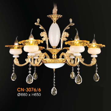 VE - CN - 3076/6: Đèn chùm nến 6 tay - KT: Ø660mm x H650mm - Đèn nến chân E14 x 6 bóng