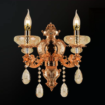 VE - VN - 5019/2: Đèn vách nến đôi,  chao thủy tinh - KT: L370mm x H450mm - Đèn LED +  E14 x 2 bóng