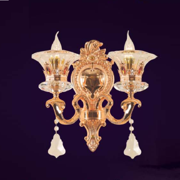 VE - VN - 5053/2: Đèn vách nến đôi, chao thủy tinh - KT: L370mm x H400mm - Đèn LED + E14 x 2 bóng