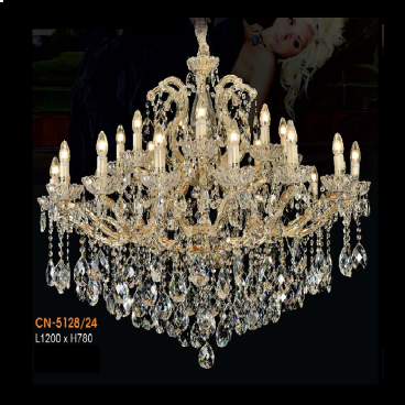 VE - CN - 5128/24: Đèn chùn phale nến 24 tay - KT: Ø1200mm x H780mm - Bóng đèn nến chân E14 x 24 bóng
