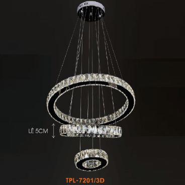VE - TPL - 7201/3D: Đèn thả 3 vòng đèn LED Phale - KT: Ø(300+500+7000)mm - Đèn LED đổi 3 màu - Remote