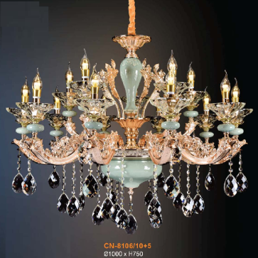 VE - CN - 8106/10+5: Đèn chùm nến 15 tay - KT: Ø1000mm x H700mm -  Đèn E14 x 15 bóng