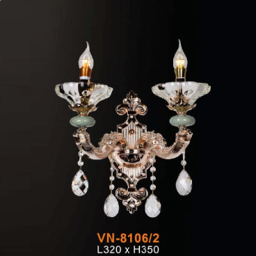 VE - VN - 8106/2: Đèn vách nến đôi, chao thủy tinh - KT: L320mm x H350mm - Đèn E14 x 2 bóng