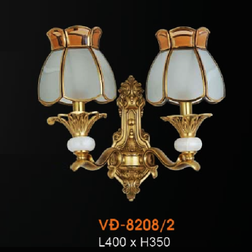VE - VĐ - 8208/2: Đèn vách đồng đôi chao dù - KT: L400mm x H350mm - Đèn chân E14 x 2 bóng