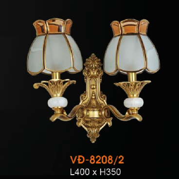 VE - VĐ - 8208/2: Đèn vách đồng đôi chao dù - KT: L400mm x H350mm - Đèn chân E14 x 2 bóng