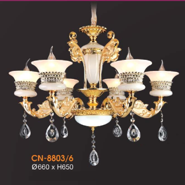 VE - CN - 8803/6: Đèn chùm nến 6 tay - KT: Ø660mm x H650mm - Đèn nến chân E14 x 6 bóng + Đèn LED