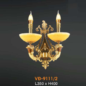 VE - VĐ -  9111/2: Đèn vách đồng đôi, chén đá - KT: L350mm x H400mm - Bóng đèn chân E14 x 2 bóng