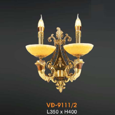 VE - VĐ -  9111/2: Đèn vách đồng đôi, chén đá - KT: L350mm x H400mm - Bóng đèn chân E14 x 2 bóng