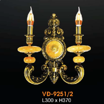 VE - VĐ -  9251/2: Đèn vách đồng đôi, chén đá - KT: L300mm x H370mm - Đèn chân E14 x 2 bóng