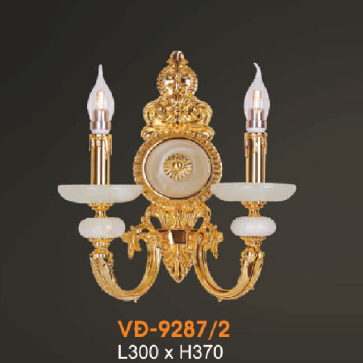 VE - VĐ -  9287/2: Đèn vách đồng đôi, chén đá - KT: L300mm x H370mm - Đèn chân E14 x 2 bóng