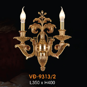 VE - VĐ -  9313/2: Đèn vách đồng đôi, bóng nến - KT: L350mm x H400mm - Đèn chân E14 x 2 bóng