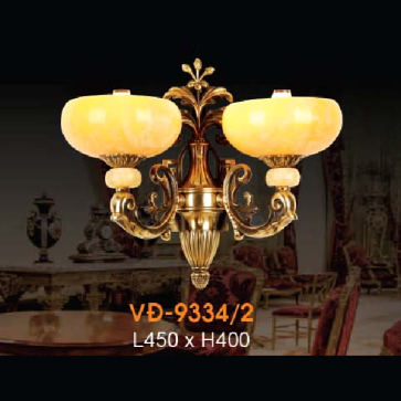 VE - VĐ -  9334/2: Đèn vách đồng đôi, chao đá - KT: L450mm x H400mm - Đèn chân E27 x 2 bóng