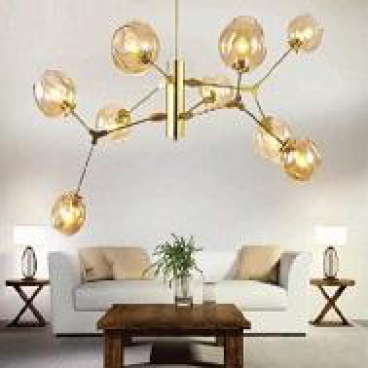 VE-T-2705/9A vàng: Đèn chùm bi màu trà 9 bóng , KT: Ø1100m*H800mm, đèn E27*9 bóng tính riêng