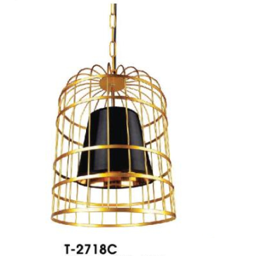 VE - T - 2718C: Đèn thả đơn vàng , lồng chim - KT: Ø 330mm x H300mm - Đèn E27 x 1 bóng