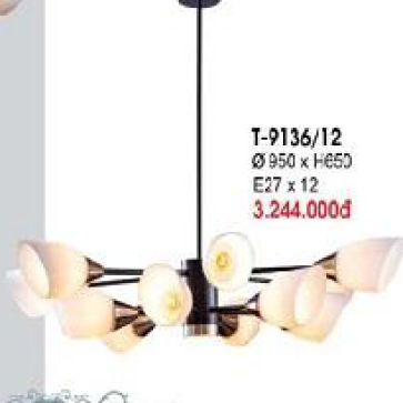 VE - T- 9136/12: Đèn chùm 12 bóng, KT: Ø950mm *H650mm, Bóng E27*12 bóng tính riêng
