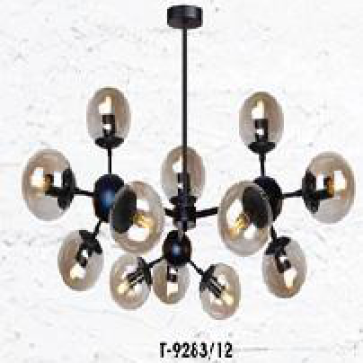 VE -T- 9283/12: Chùm bi 12 bóng chao màu trà, KT: Ø900mm*H 800mm - Bóng E27*12 bóng tính riêng